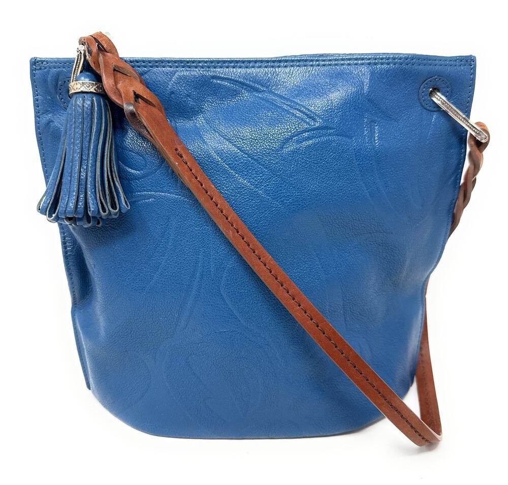 Brighton Ferrara Blue Embossed Leather Tassel Shoulder Bag Purse F1 62710